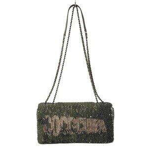 CHANEL Coco Cuba Khaki Beige Sequins Leather Shoulder Bag